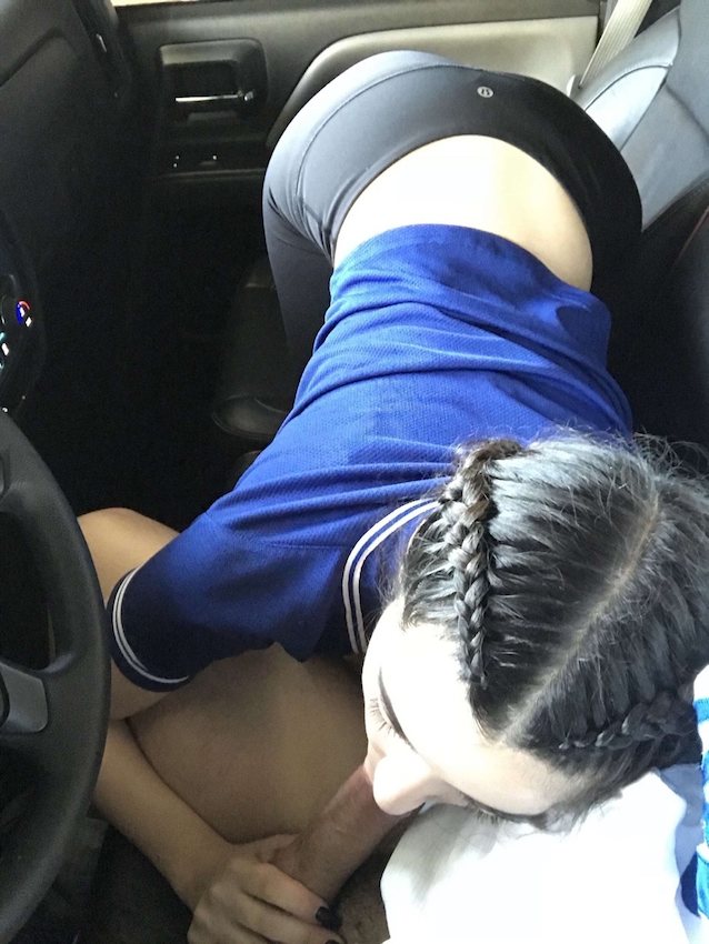 blowjob, brunette, car, road trip