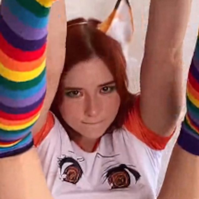 redhead, rainbow socks, young, hentai shirt, young redhead