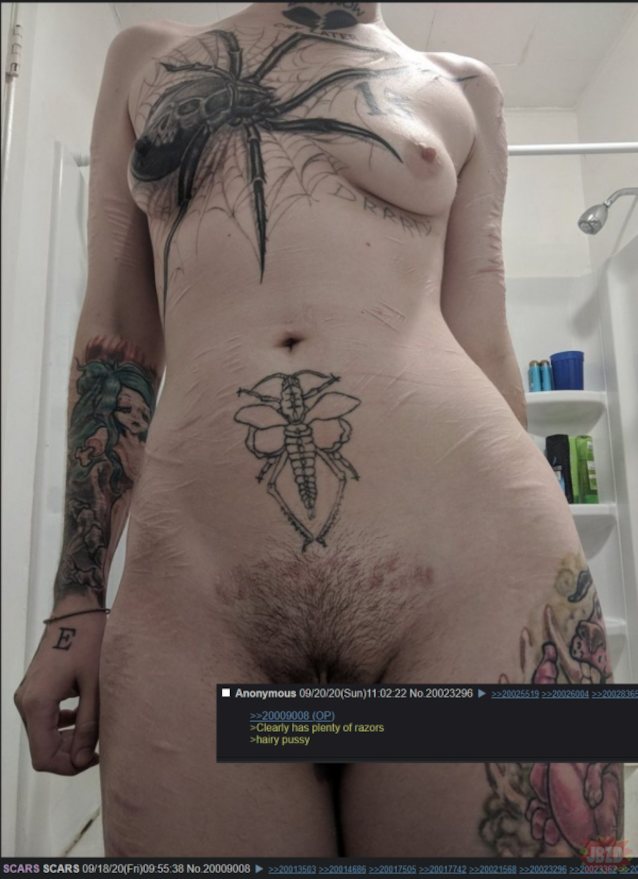 tattoo, big tits, hairy pussy