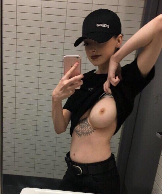 teen, selfie, short hair, big boobs, tattoo