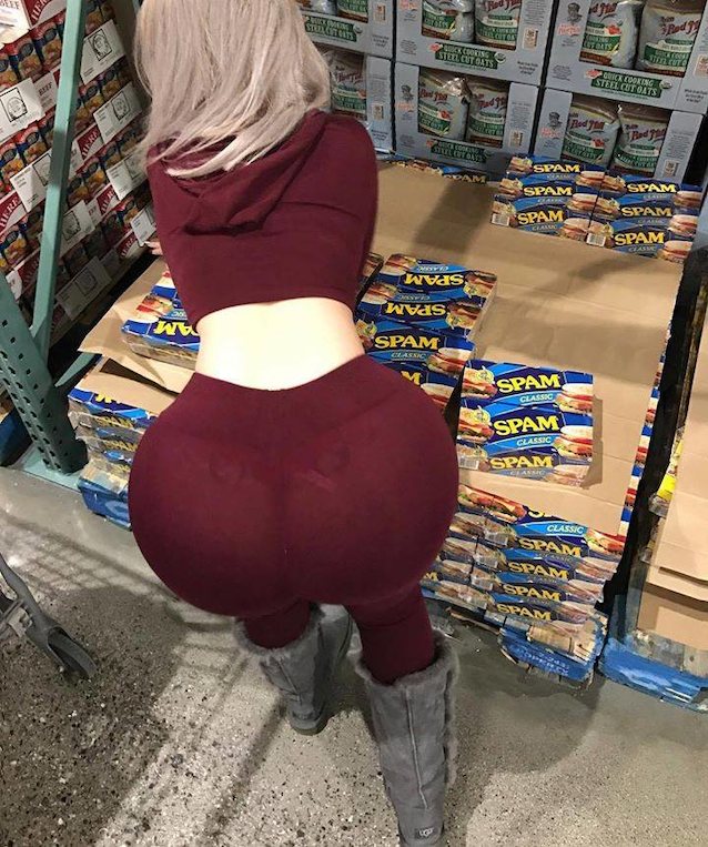 ass, leggings, blonde, clothed, slim thicc