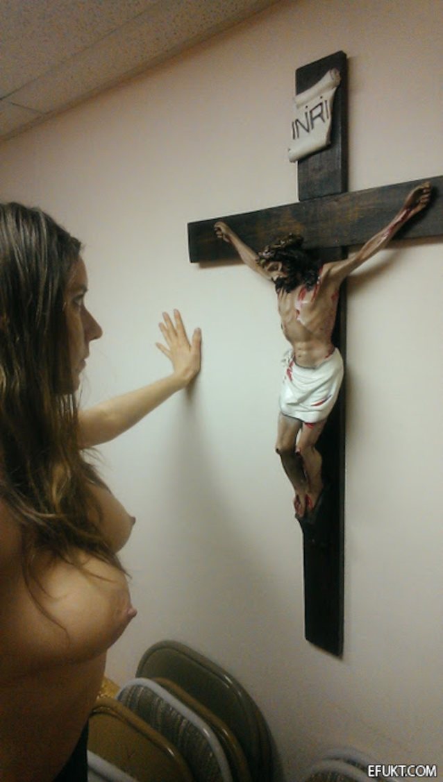 jesus, crucifix, big boobs, brunette, crazy