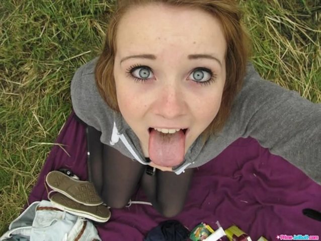 redhead, tongue out, facial, eyes, thighs