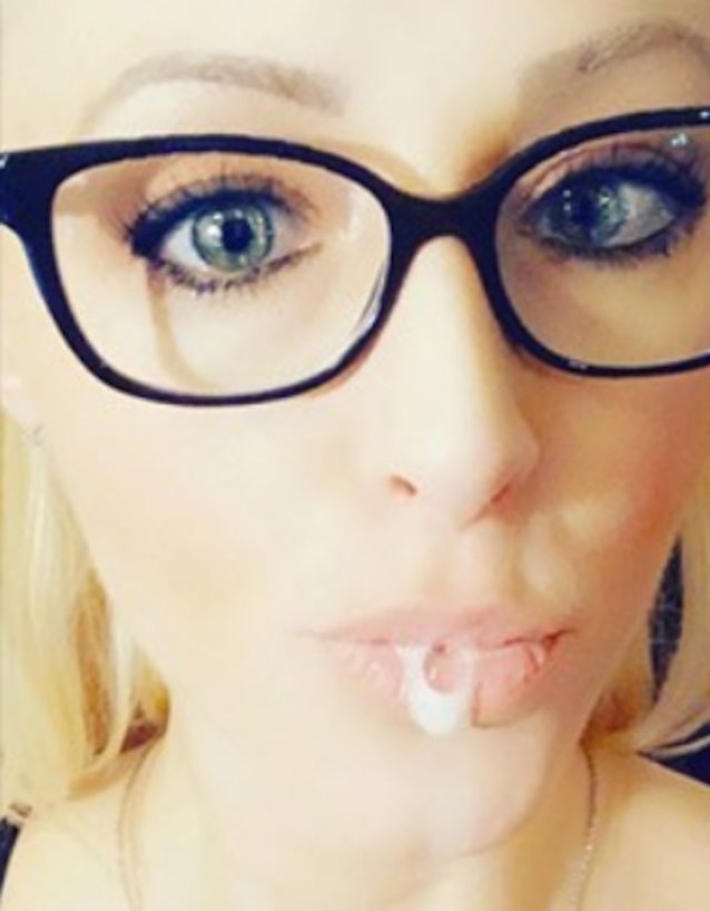 blonde, glasses, blue eyes, cum