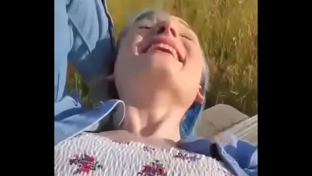 blowjob, public, outdoor, blonde, blue hair