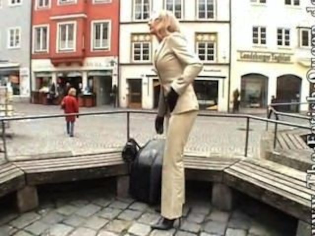 pantsuit, business woman, grey suit, ass, blonde