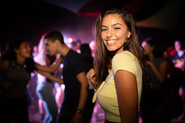 nightclub, brunette, dress