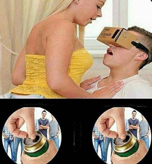 virtual reality, blonde, meme, free goggles, professional