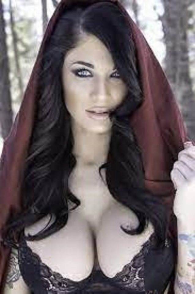 big breasts, red riding hood, black hair