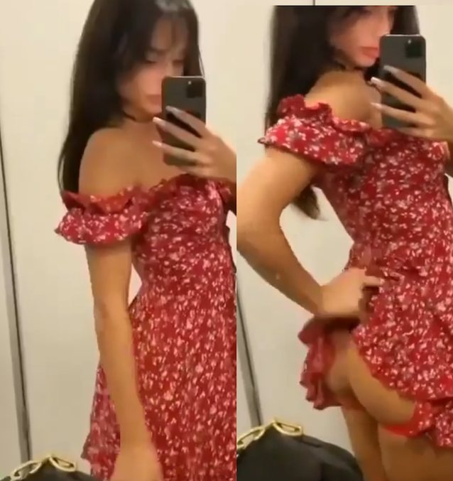 brunette big ass red dress