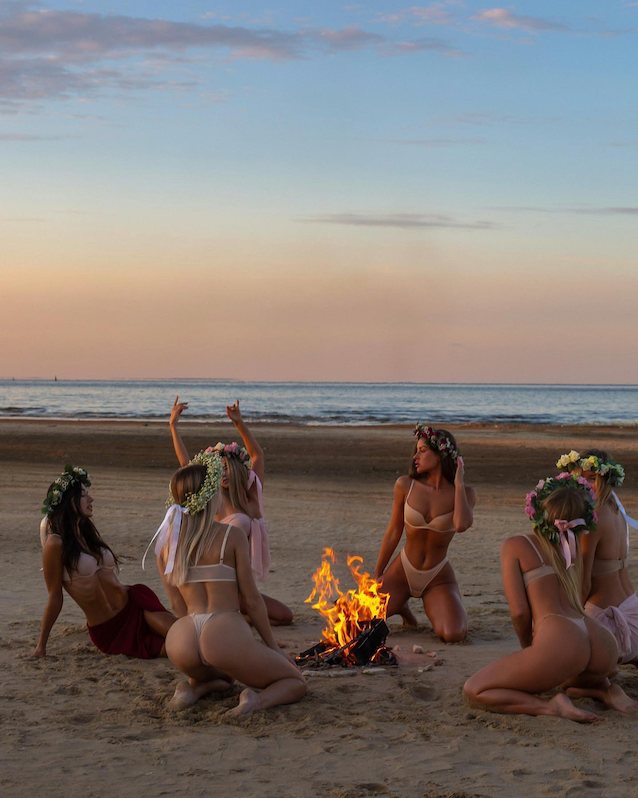 night, beach, group, art