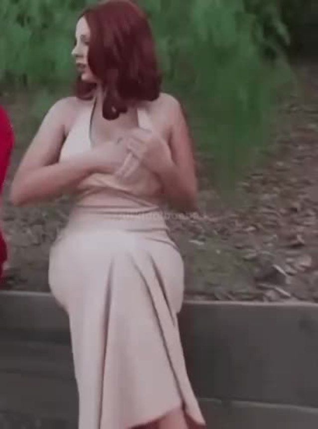 red hair, outside, big tits