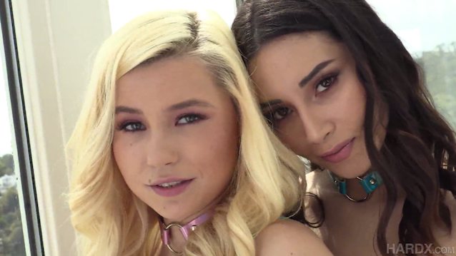 hardx, blonde, threesome, black hair, shaved pussy