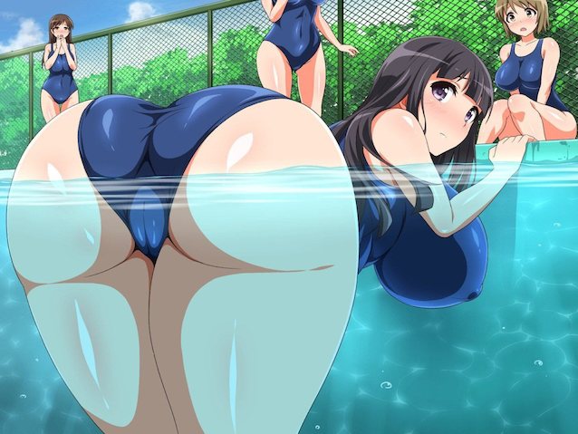 tree, outdoors, pool, animation, swimsuit