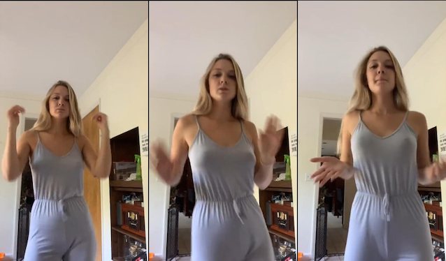 blonde grey jum suit ass