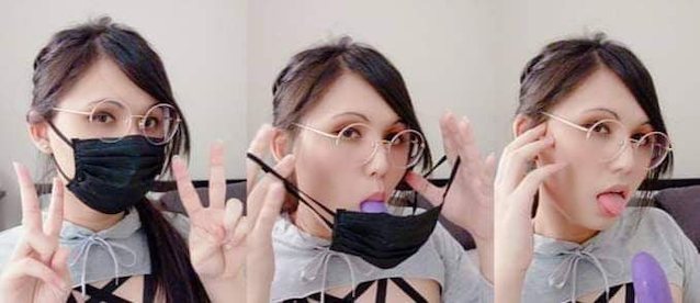 mask, glasses, white, black hair, dildo