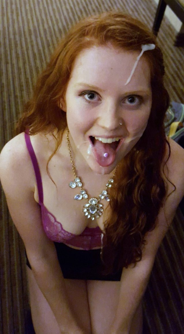 cumshot, red head, facial