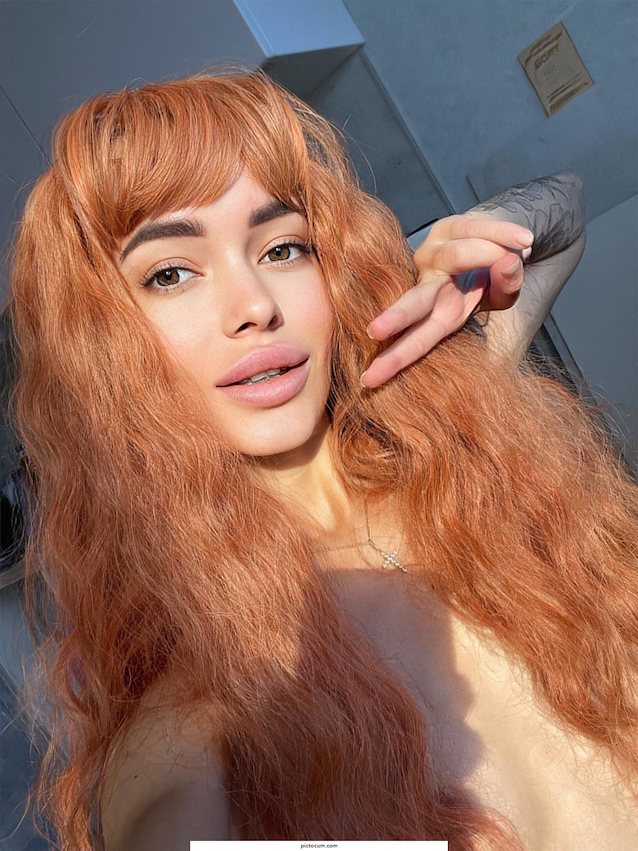 breasts long hair orange hair