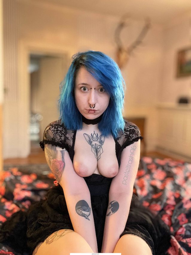 blue hair, breasts, hot