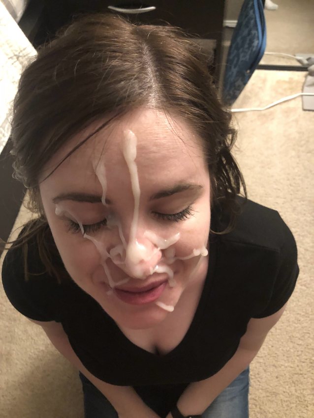 amateur, facial, cumropes, on knees, cumslut