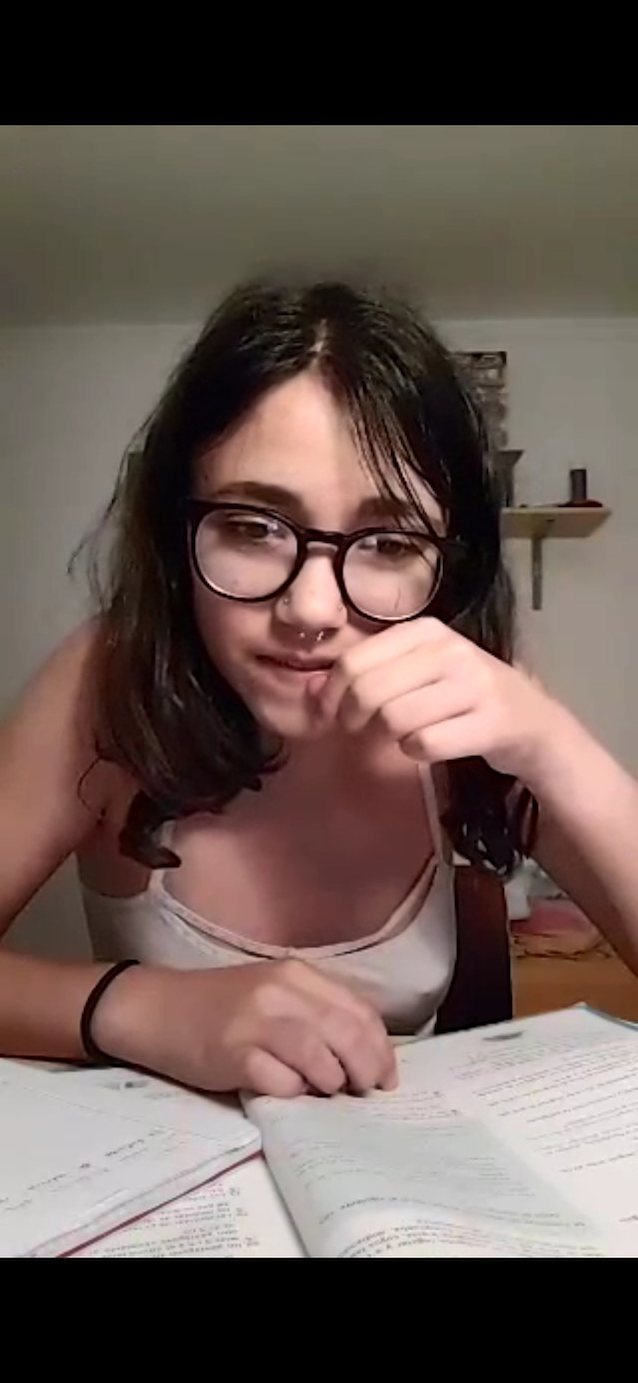 teen brunette glasses