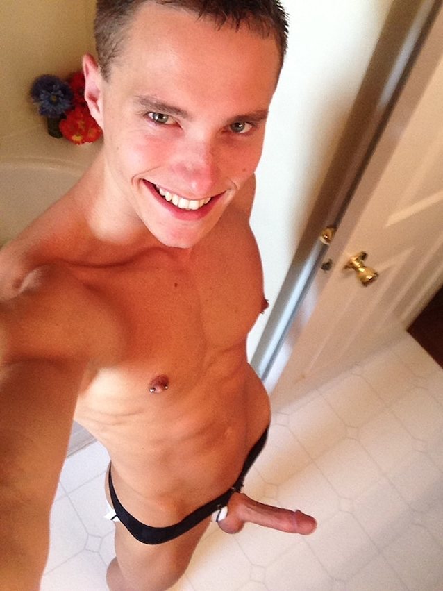 twink, pierced nipples, smiling, showing feet