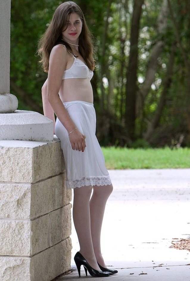 skirt, bra and high heels, half slips, lingerie