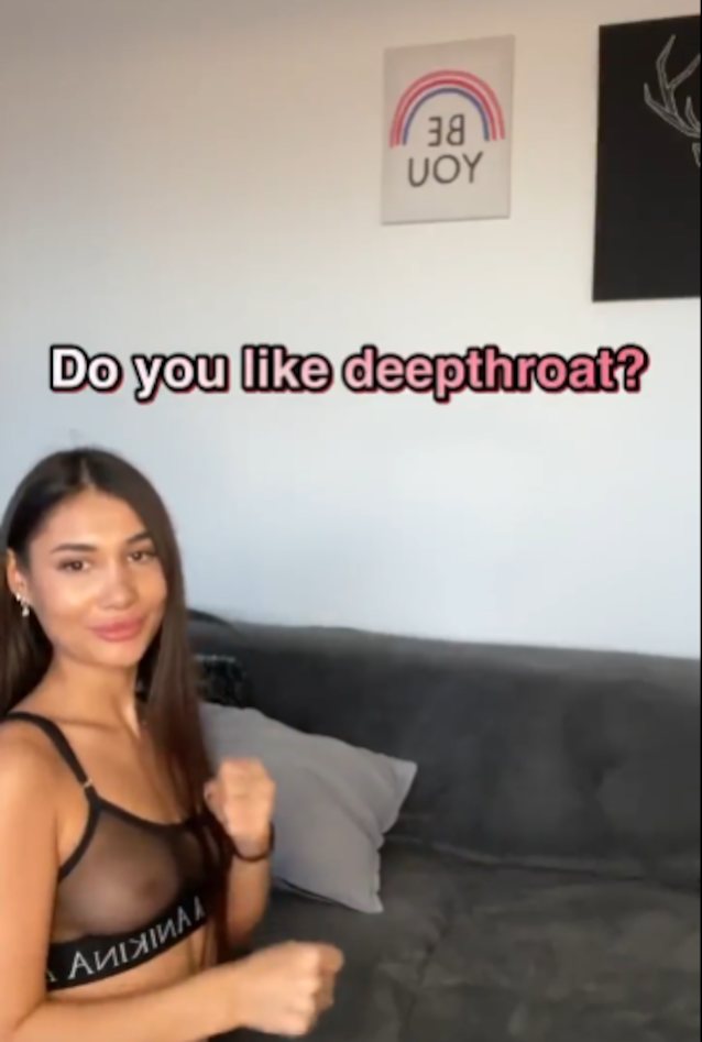 deepthroat, brunette, couple, tiktok, blowjob