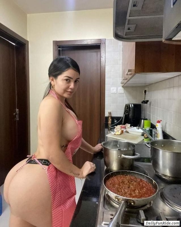 big booty, ass, curvy, big ass, naked in kitchen