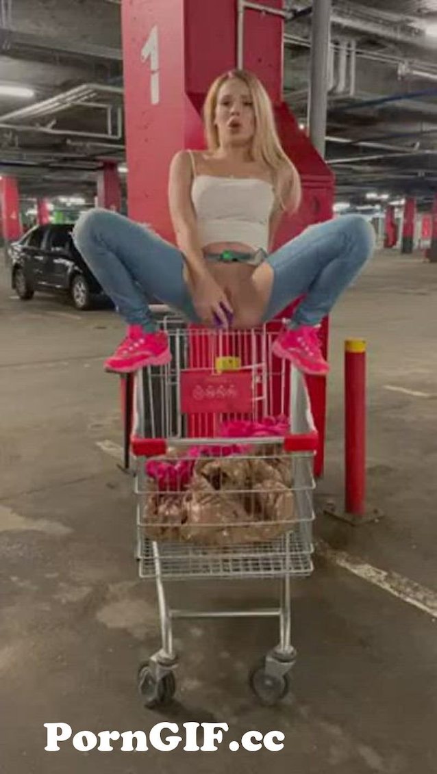 public, dildo, outdoors, shopping cart, riding