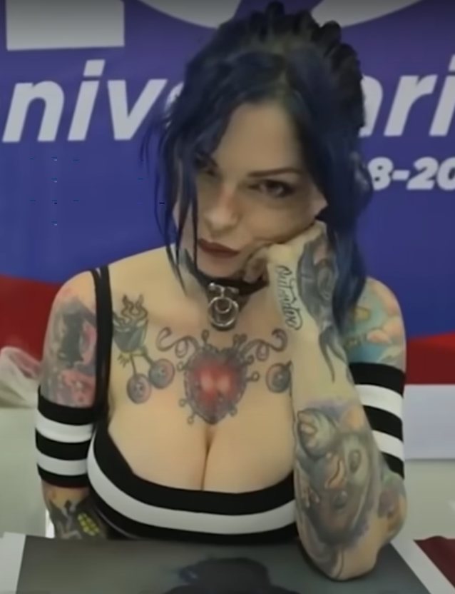 tattoos, breasts, big breasts, hand on face