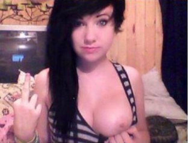 flashing, middle finger, black hair