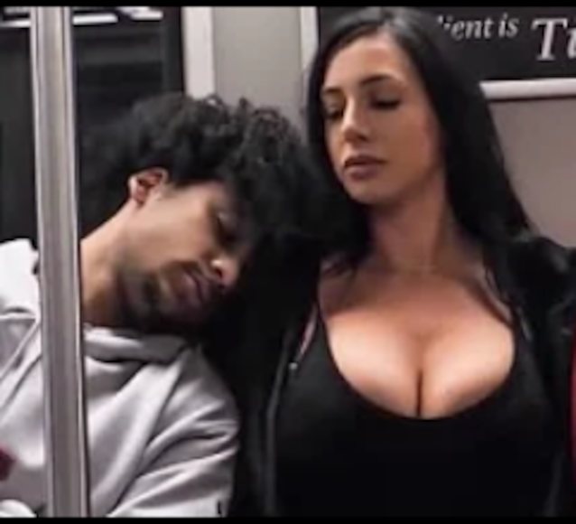 big tits, brunette, milf, tram, train
