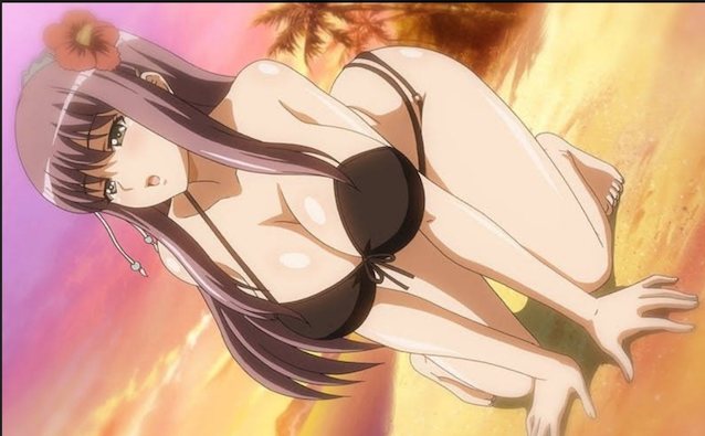 big tits, anime, hentai, brunette, bikini