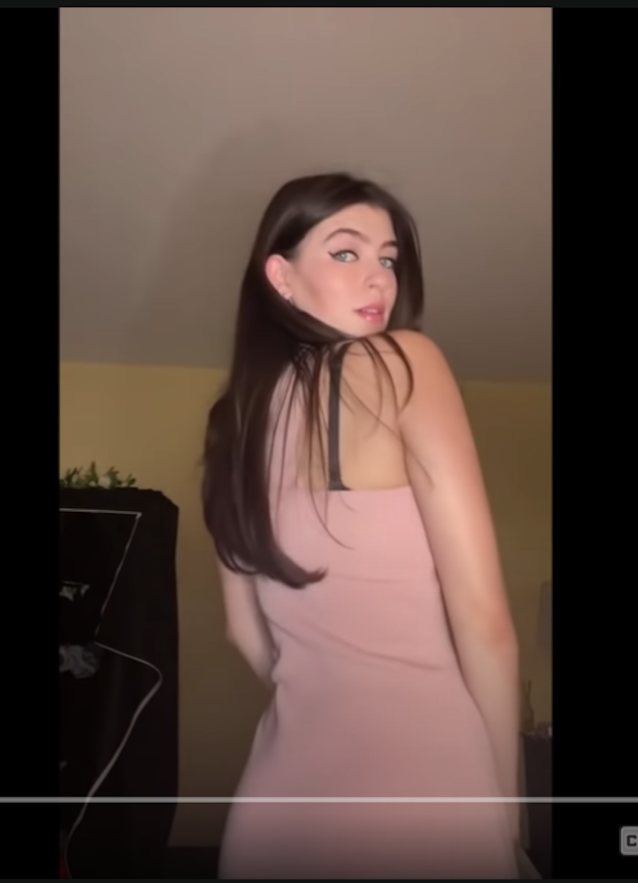 tiktok, pink dress, brunette, boobs, thot