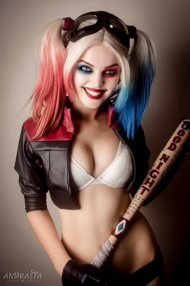 cosplay, harley quinn, big tits, lingerie, abs