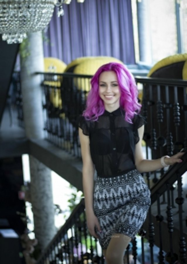 purple hair, model, beauty