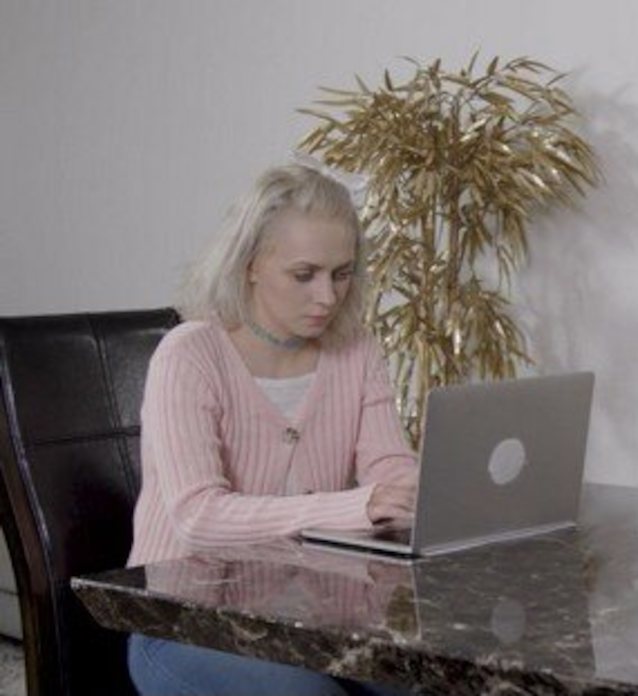 blonde computer teen