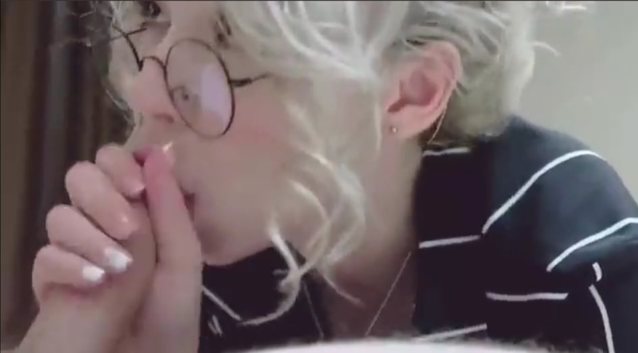 glasses, glass, blowjib, sucking, blonde