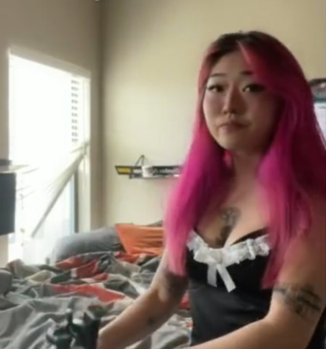 asain, pink hair, tattoo, cam girl