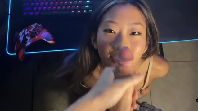 asian, blowjob, gaming, cum on face