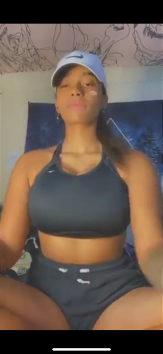 big tits, black shirt, white cap, boobs