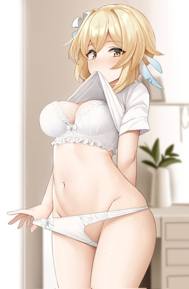 blonde, white bra, anime, hentai, boobs