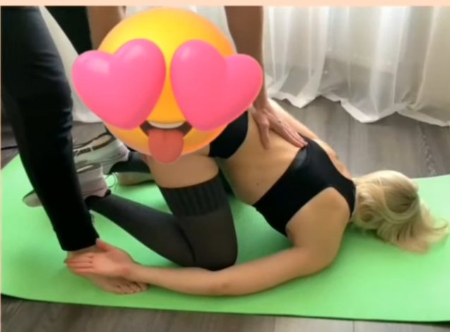 yoga, blond, fingering, dace down