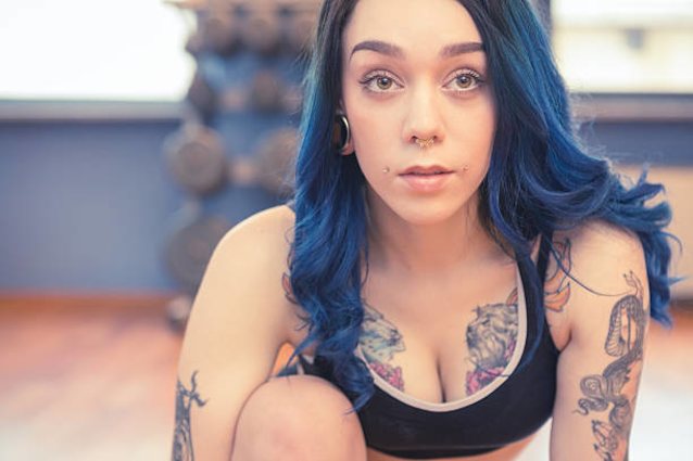 piercing, tattooed, blue hair