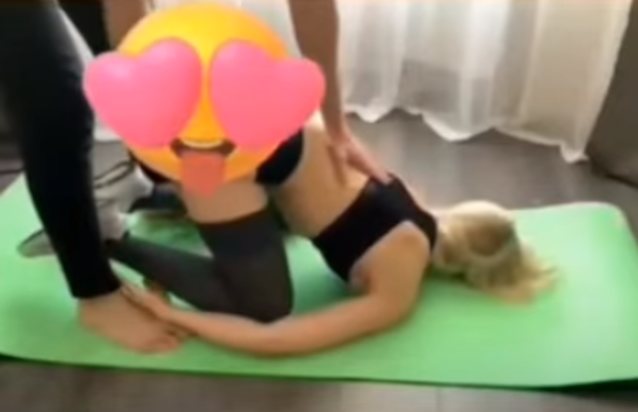 yoga, mat, green, blonde girl, black clothes