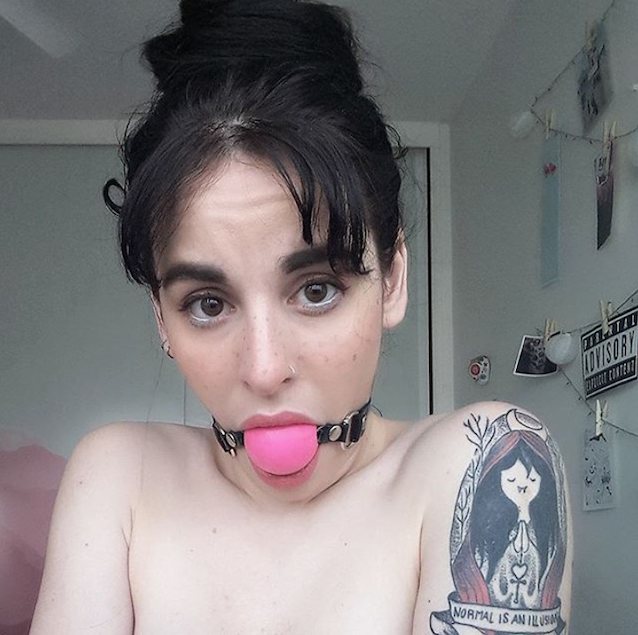 amateur, gag, gagged, ballgag, tattoo