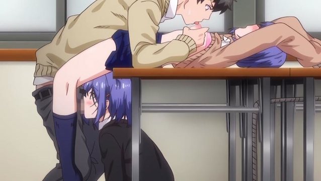 hentai, threesome, mff, blowjob, locking