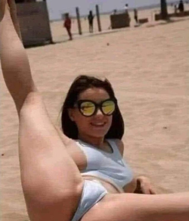 beach, short hair, legs, sunglasses, flexible cameltoe