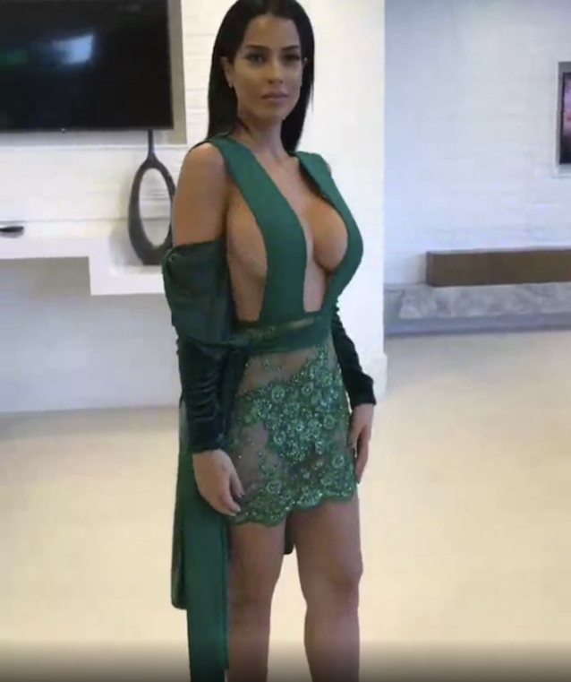 latina, milf, big tits, green dress, babe